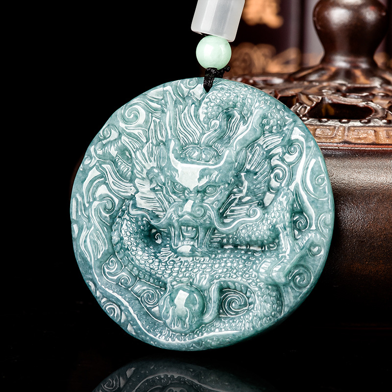 Vintage Fashion Women - Collier pendentif dragon en jadéite birmane,