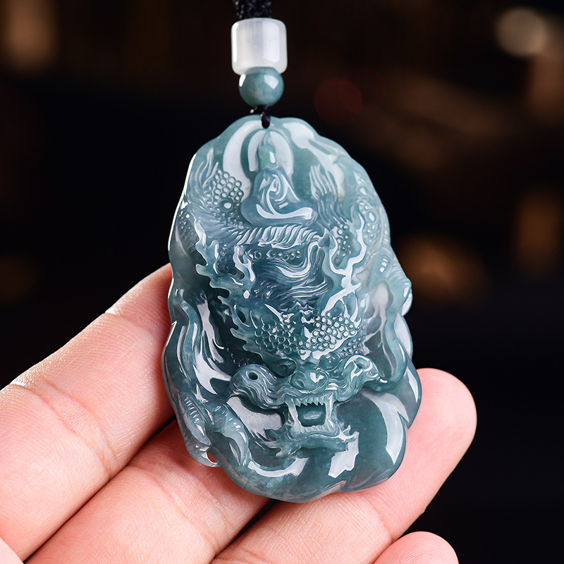 Vintage Fashion Women - Collier pendentif Dragon en jadéite birmane