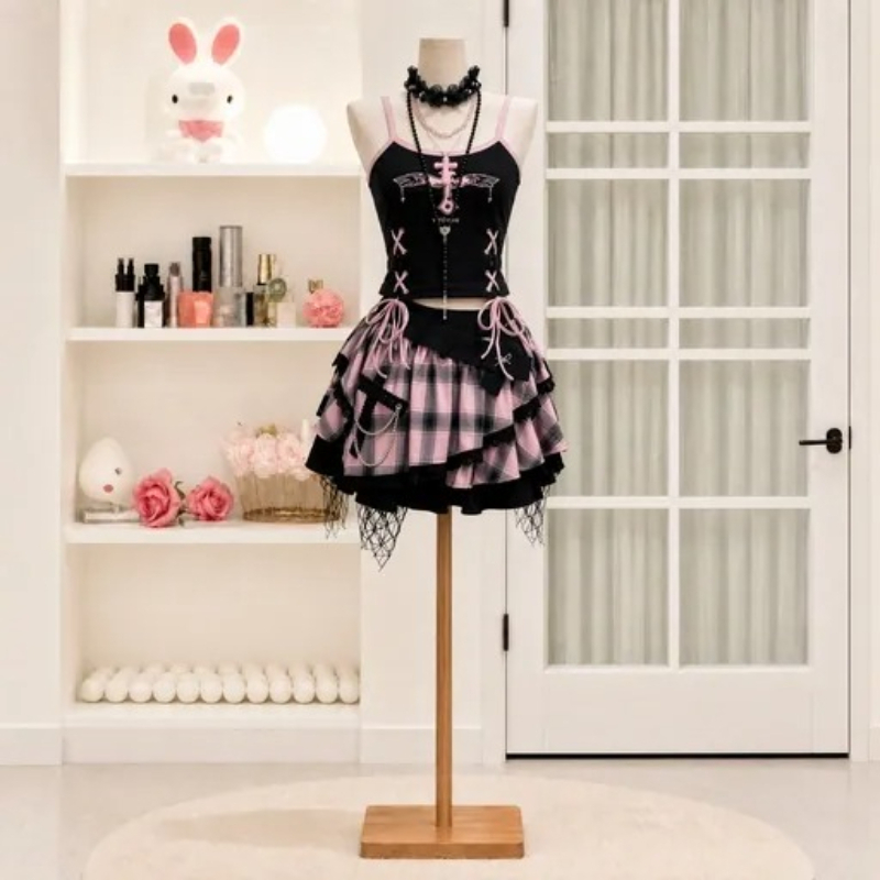 V Vintage Fashion - Ensemble jupe vintage Y2K Dark Sweet