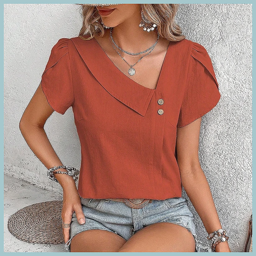 Vintage Fashion Women - Chemisier uni vintage été 2024 pour